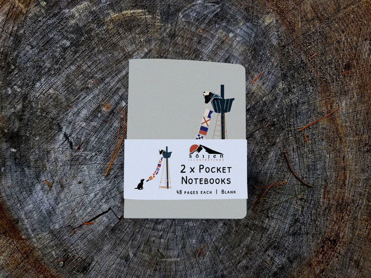 Notebook with illustration of a dogs hanging nautical flags