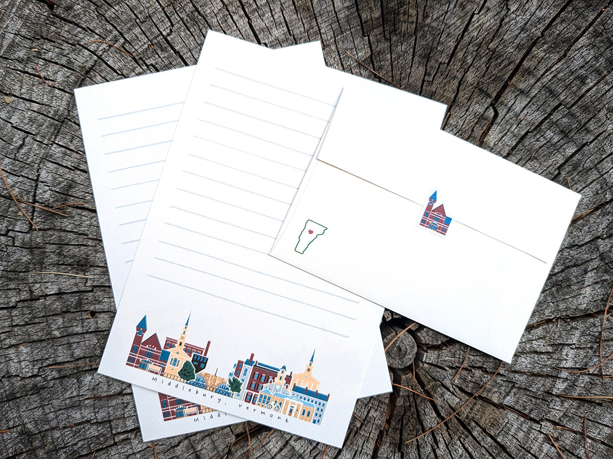 Middlebury Vermont Cityscape Letter Set | Vermont Stationery