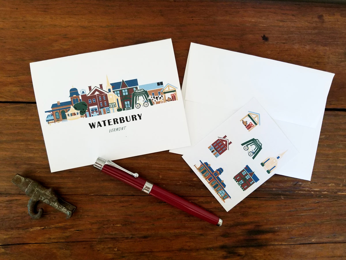 Waterbury Vermont Cityscape | Blank Greeting Card Set