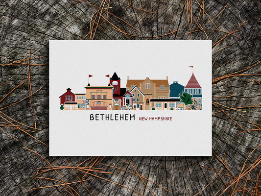 Illustration of Bethlehem, New Hampshire with a wooden background