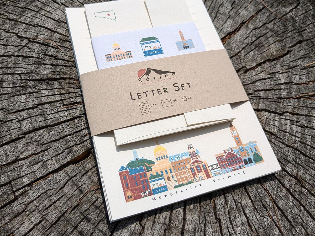 Montpelier Vermont Cityscape Letter Set | Vermont Stationery