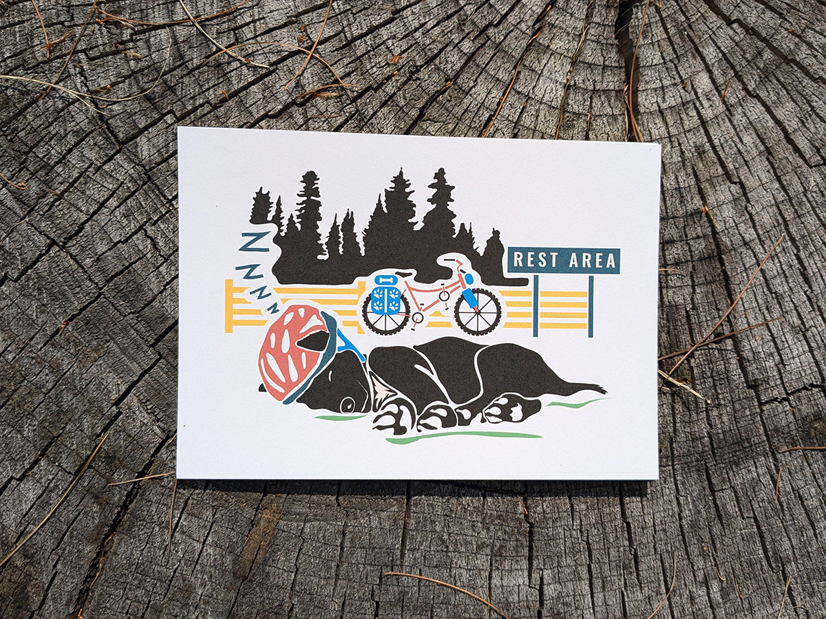 Bike Pup Print - Rest Area | Sleepy Adventure Dog