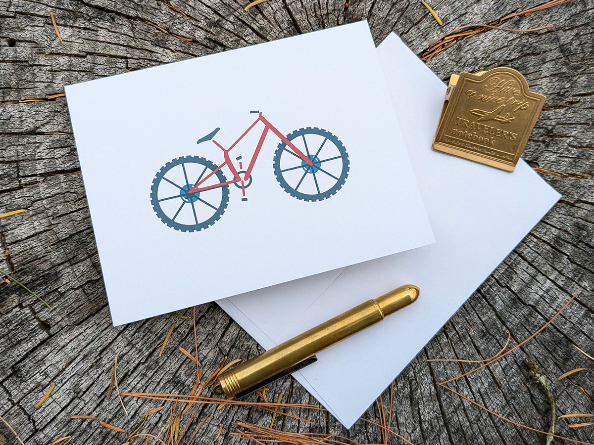 Greeting card with image of red mountain bike.