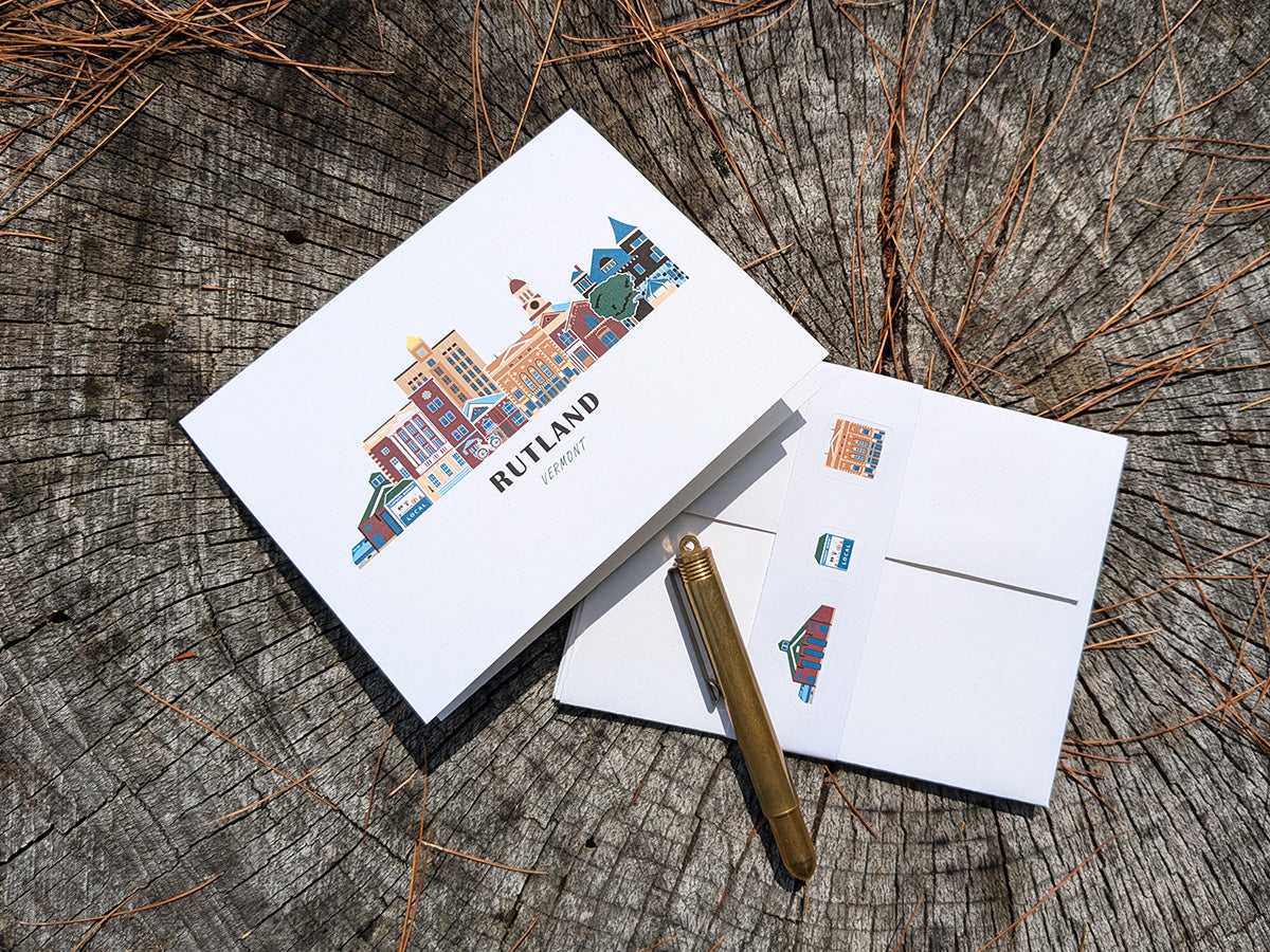 Rutland Vermont Cityscape | Blank Greeting Card Set