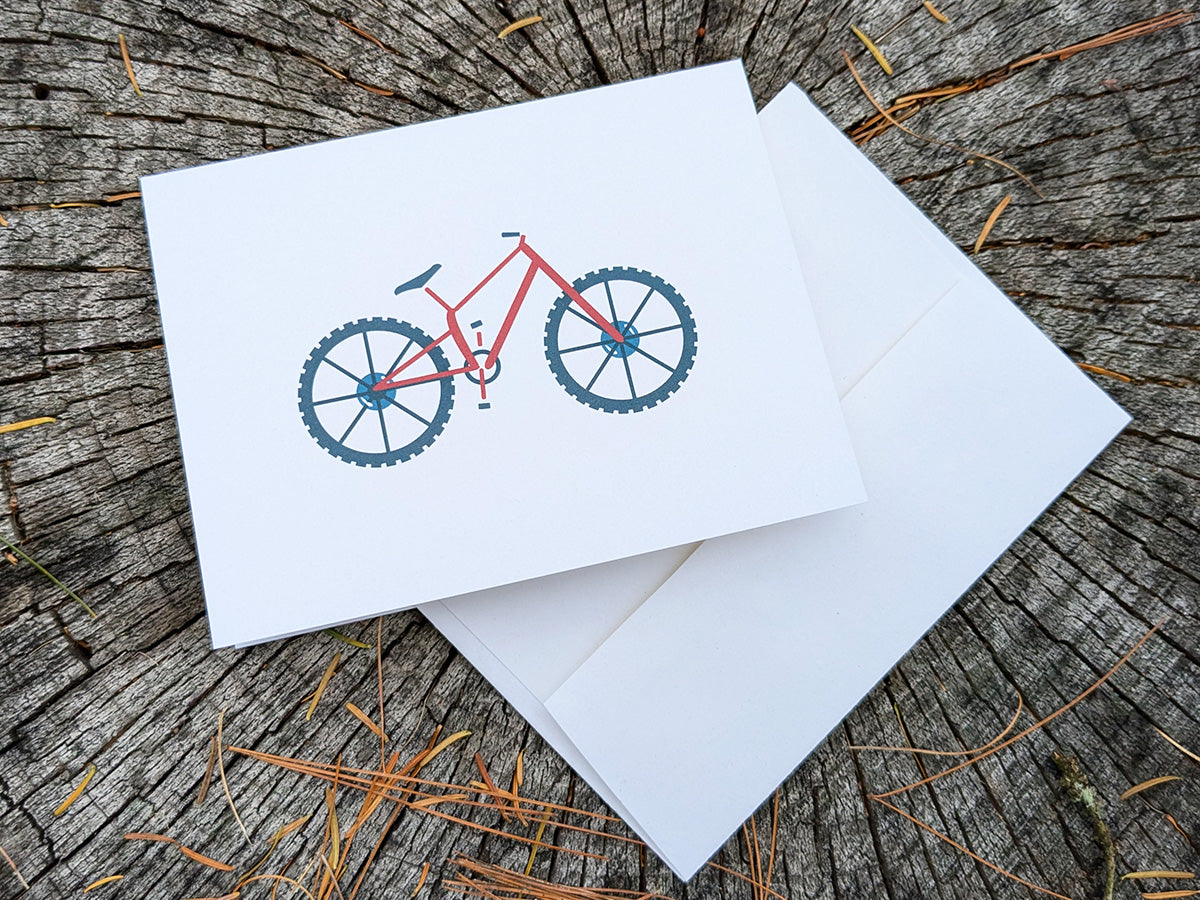 Greeting card with image of red mountain bike.