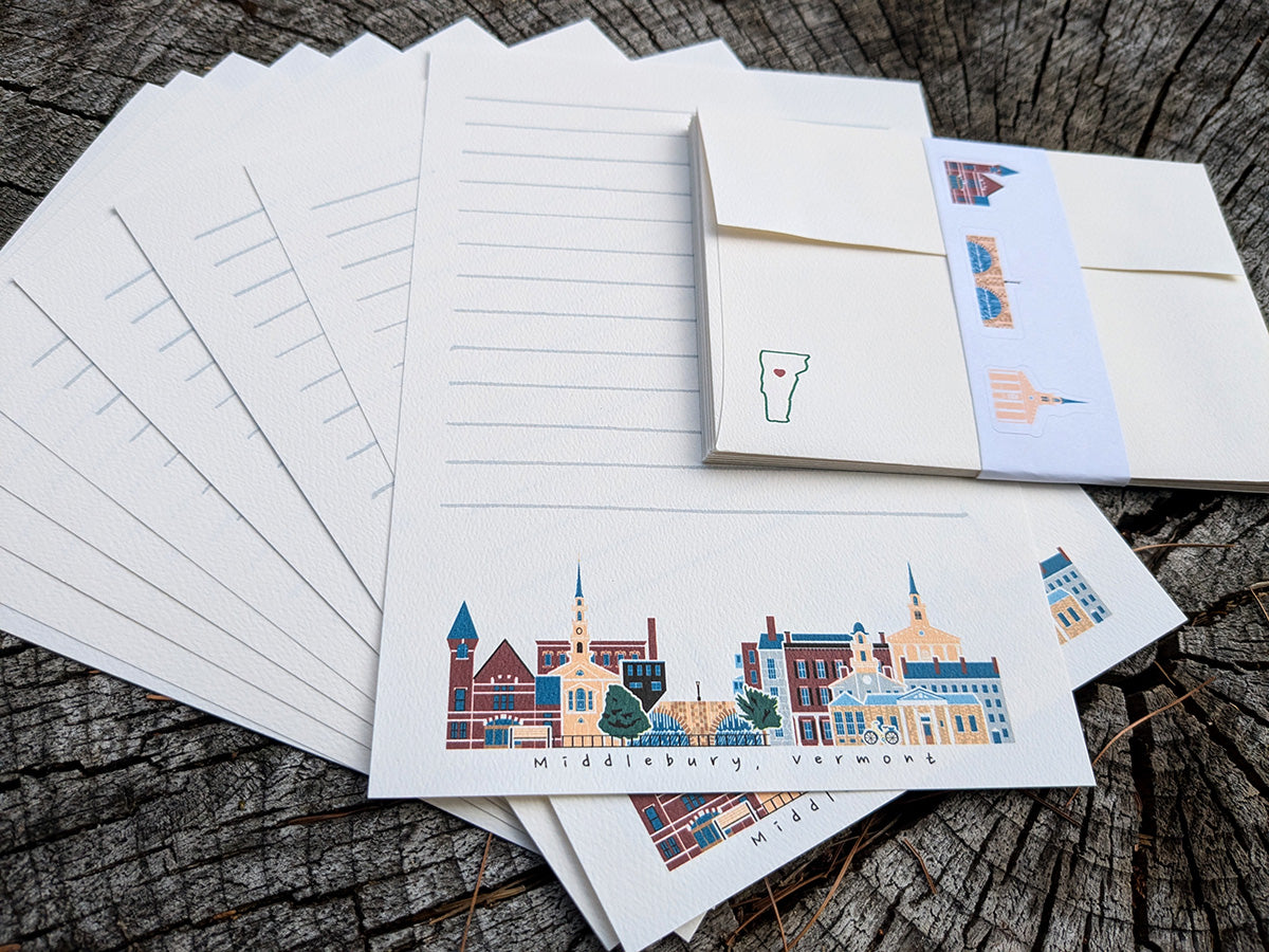 Middlebury Vermont Cityscape Letter Set | Vermont Stationery