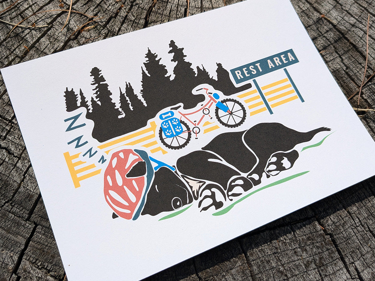 Bike Pup Print - Rest Area | Sleepy Adventure Dog