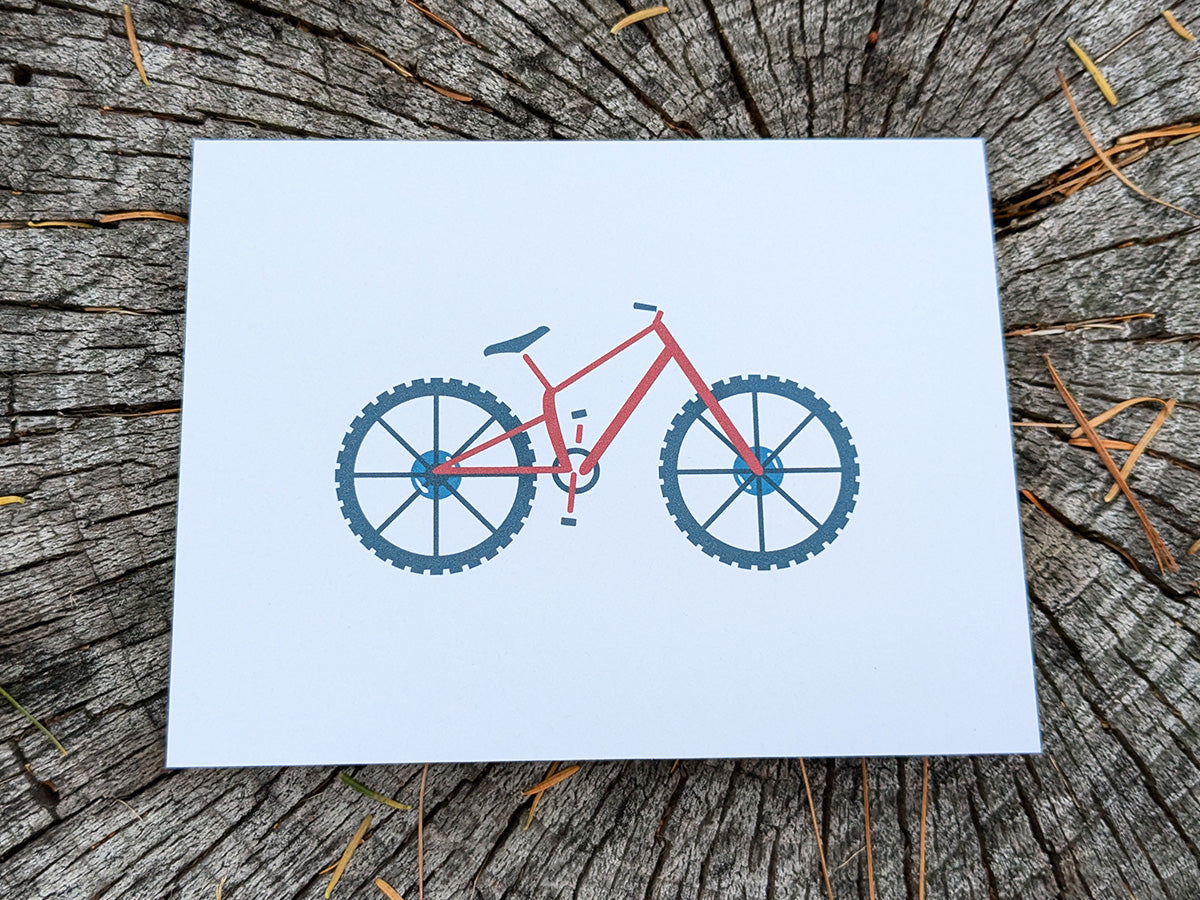 Greeting card with image of red mountain bike.