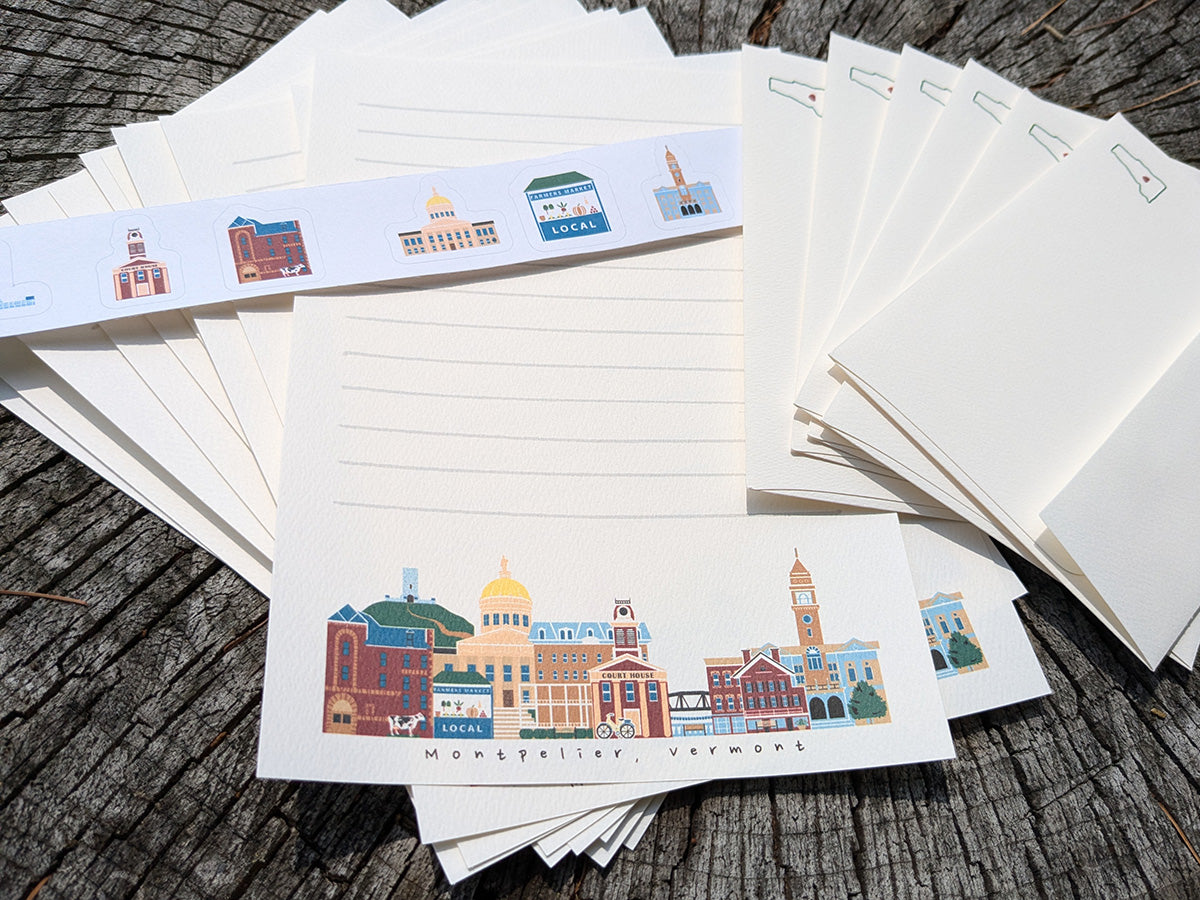 Montpelier Vermont Cityscape Letter Set | Vermont Stationery