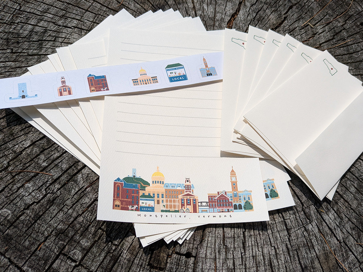 Montpelier Vermont Cityscape Letter Set | Vermont Stationery