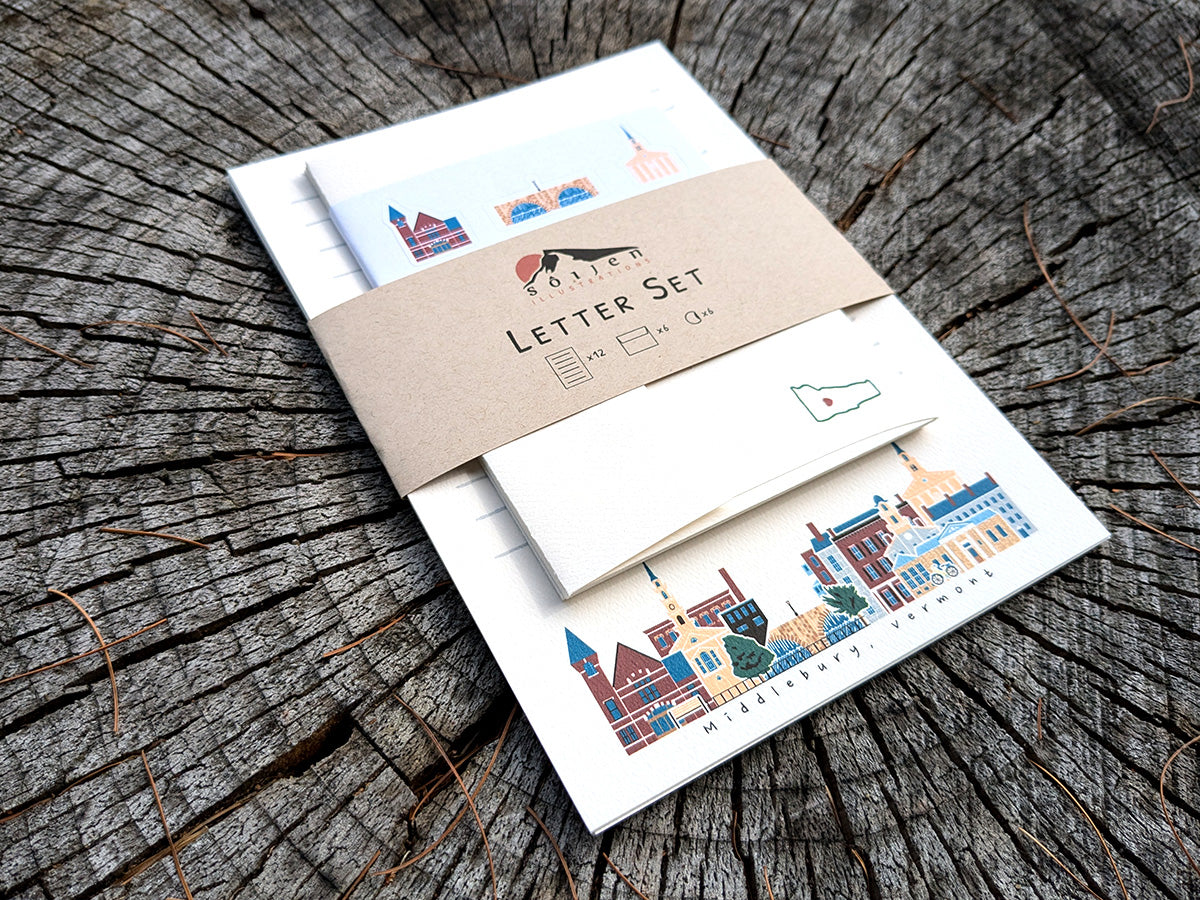 Middlebury Vermont Cityscape Letter Set | Vermont Stationery