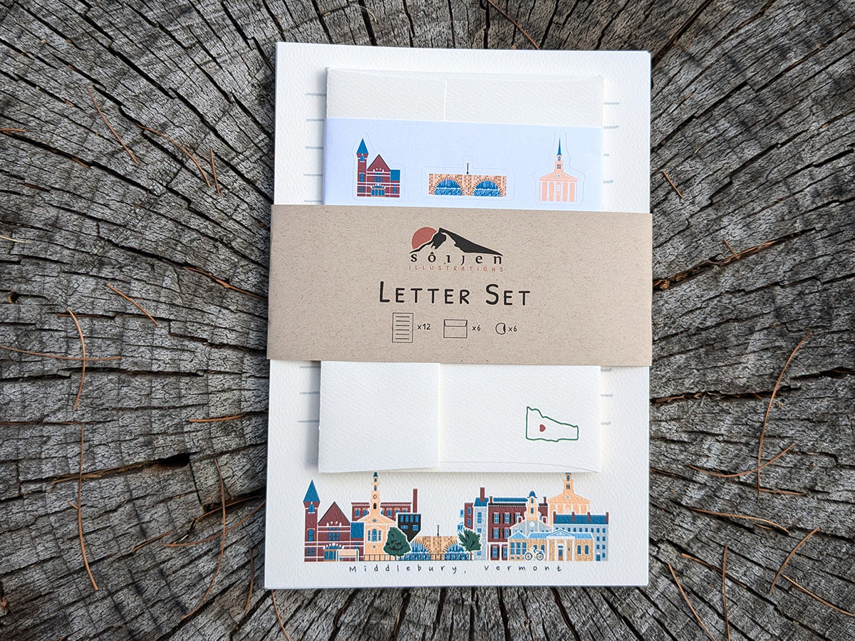 Middlebury Vermont Cityscape Letter Set | Vermont Stationery