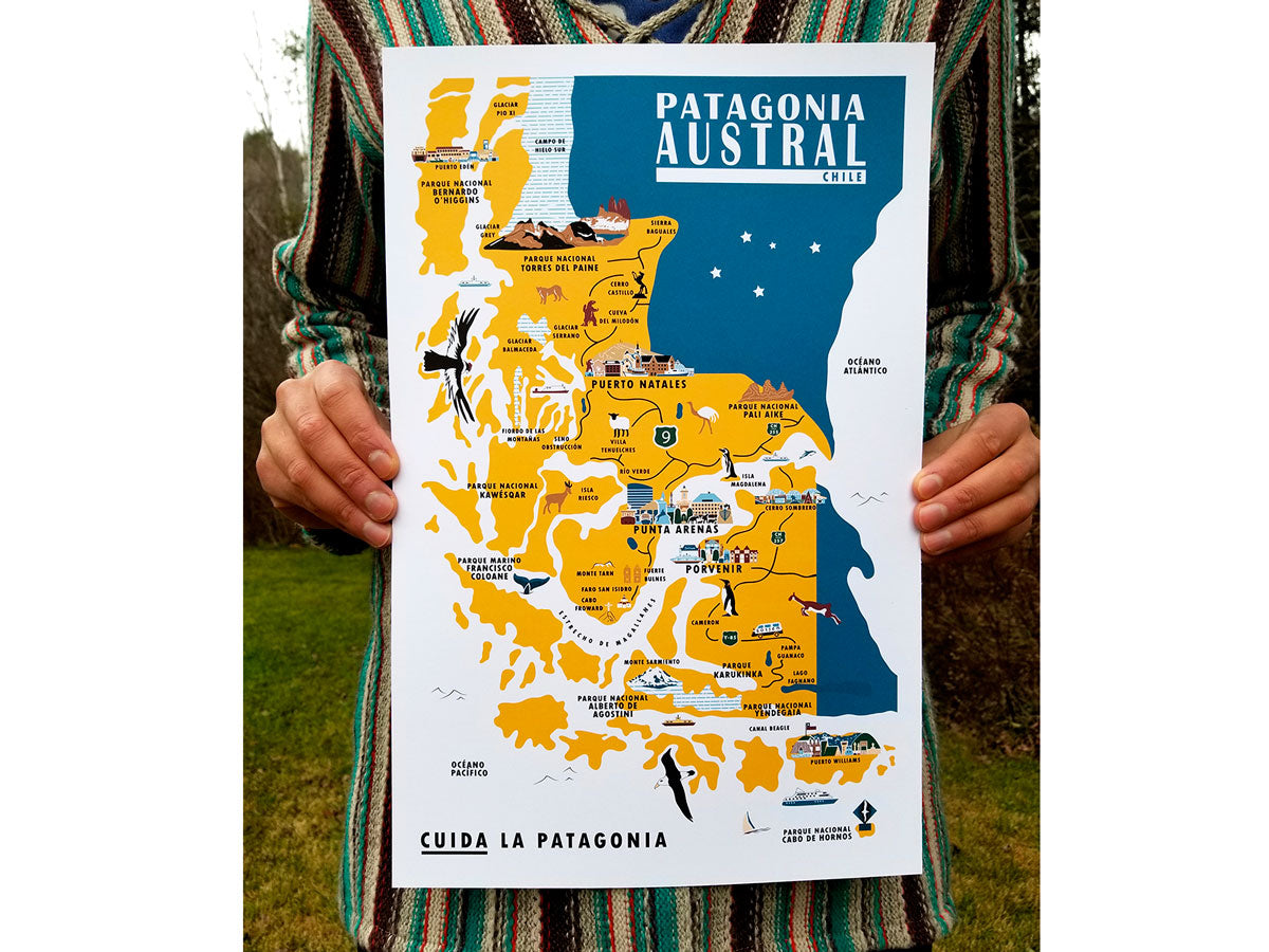 Map of Patagonia Austral Poster | Patagonia Chile