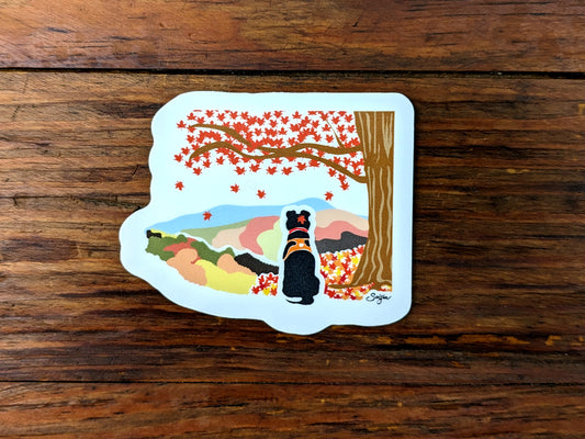 Fall Foliage Pup Waterproof Sticker