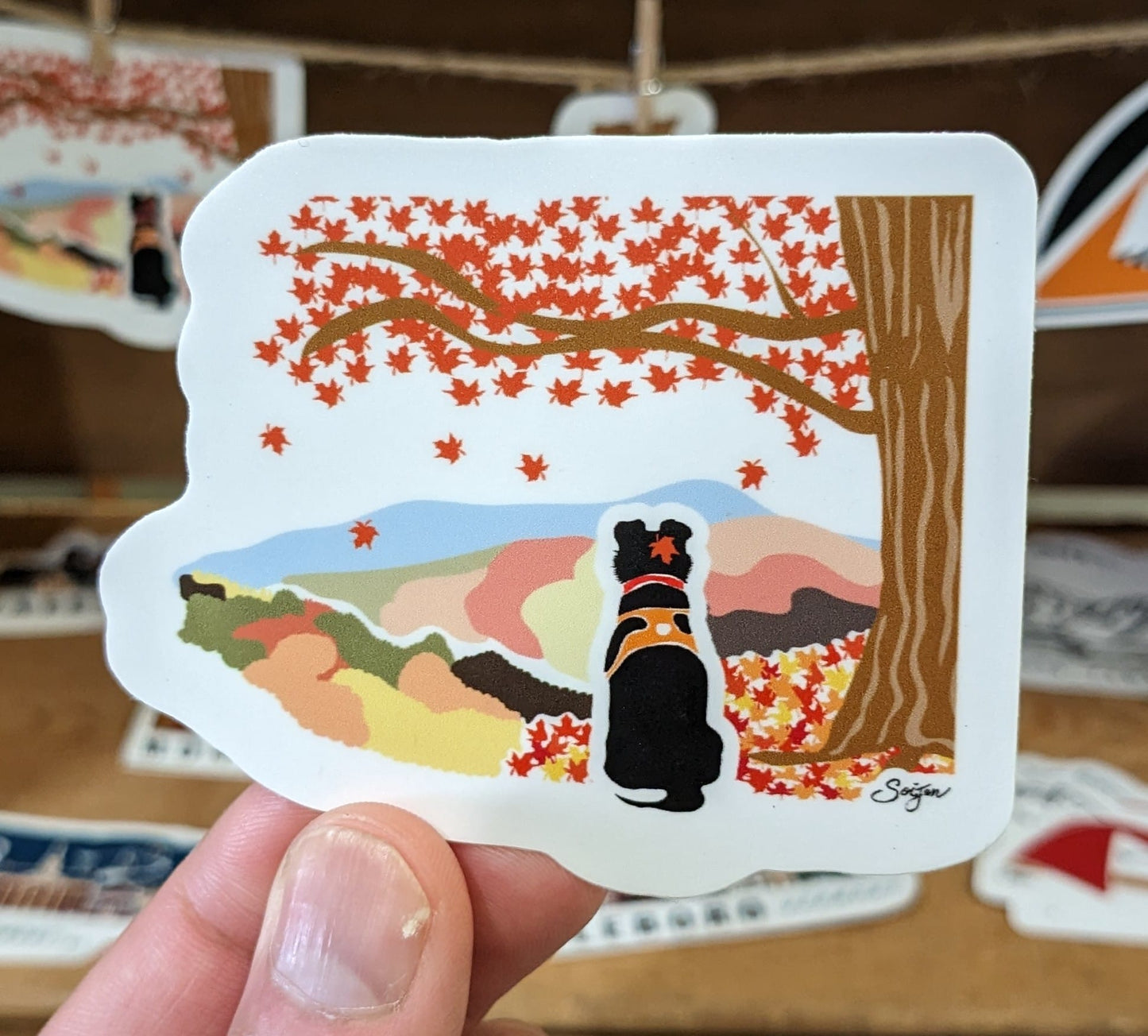 Fall Foliage Pup Waterproof Sticker