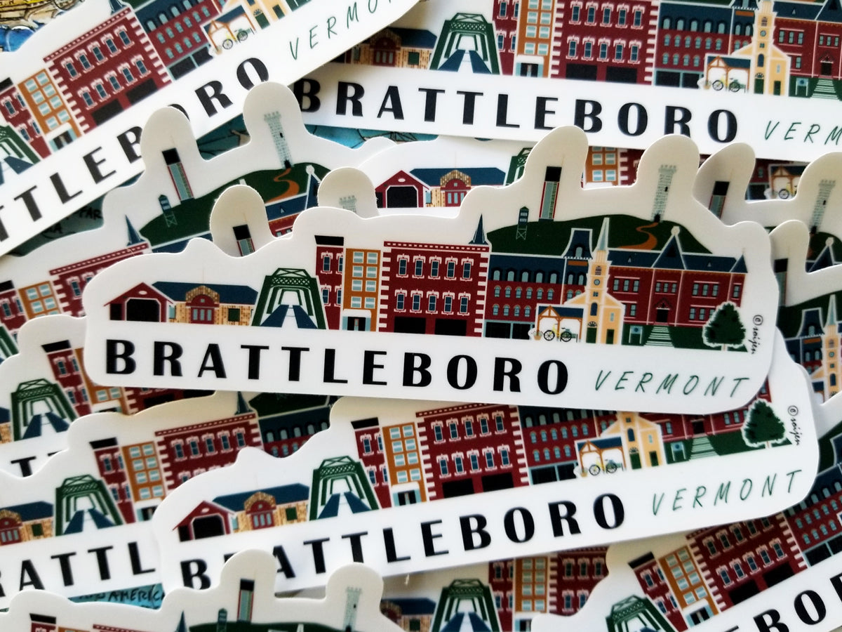 Brattleboro Vermont Cityscape Waterproof Sticker