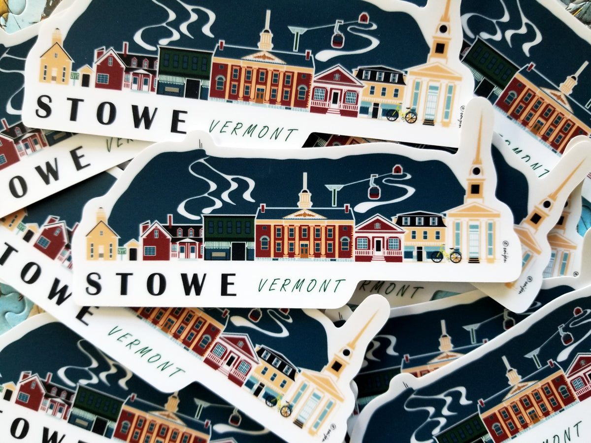 Stowe Vermont Cityscape Waterproof Sticker