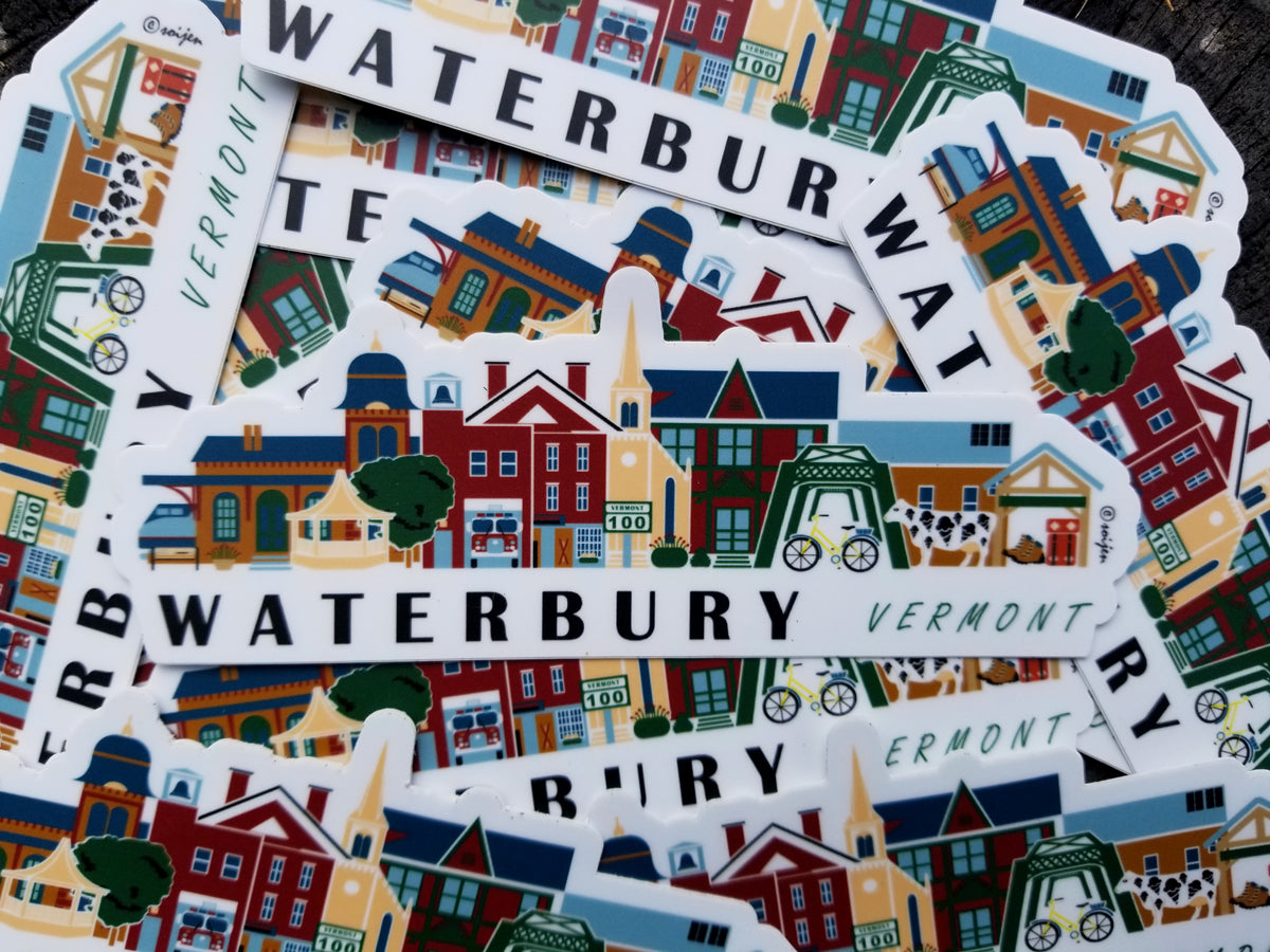 Waterbury Vermont Cityscape Waterproof Sticker