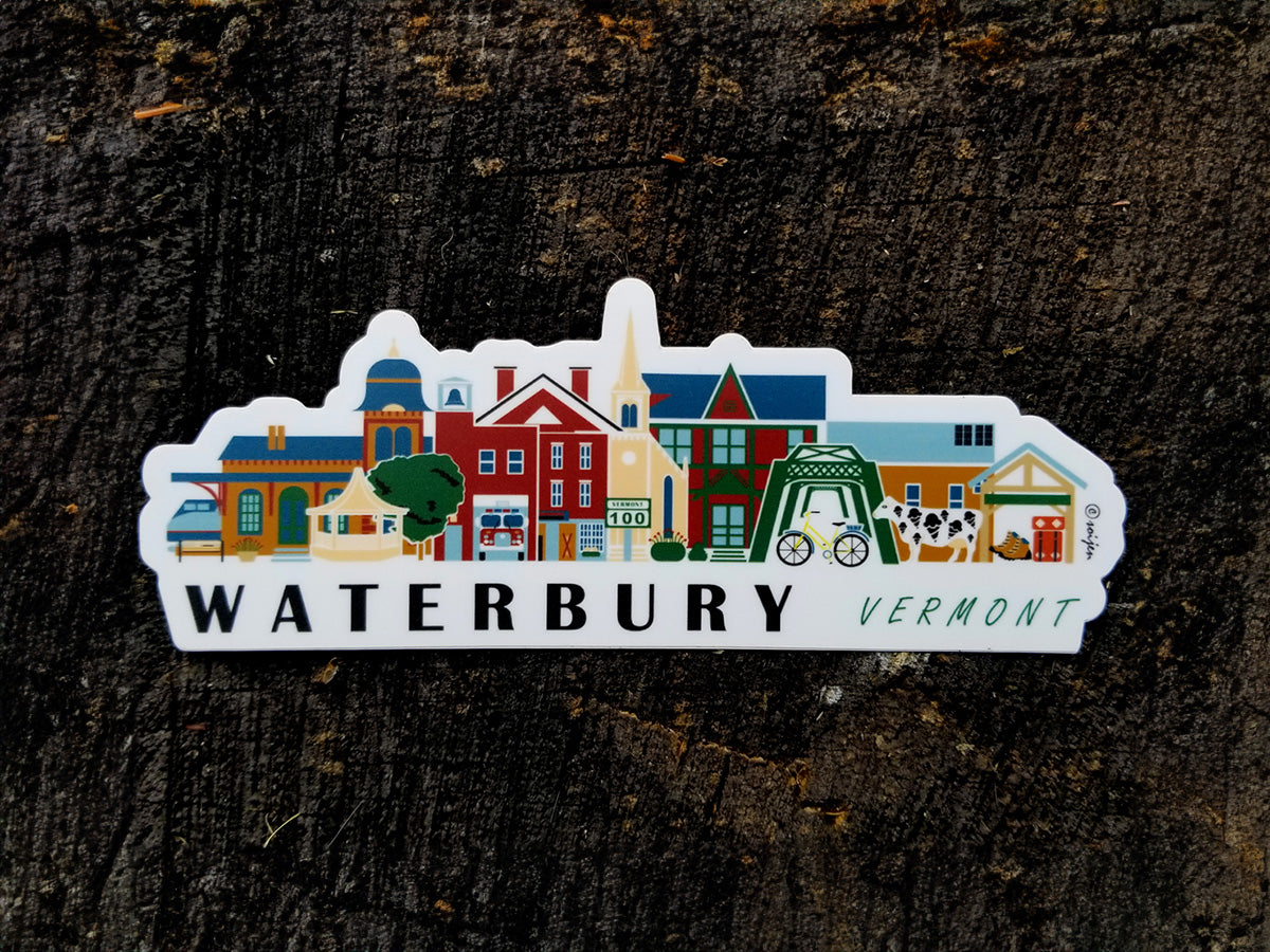 Waterbury Vermont Cityscape Waterproof Sticker